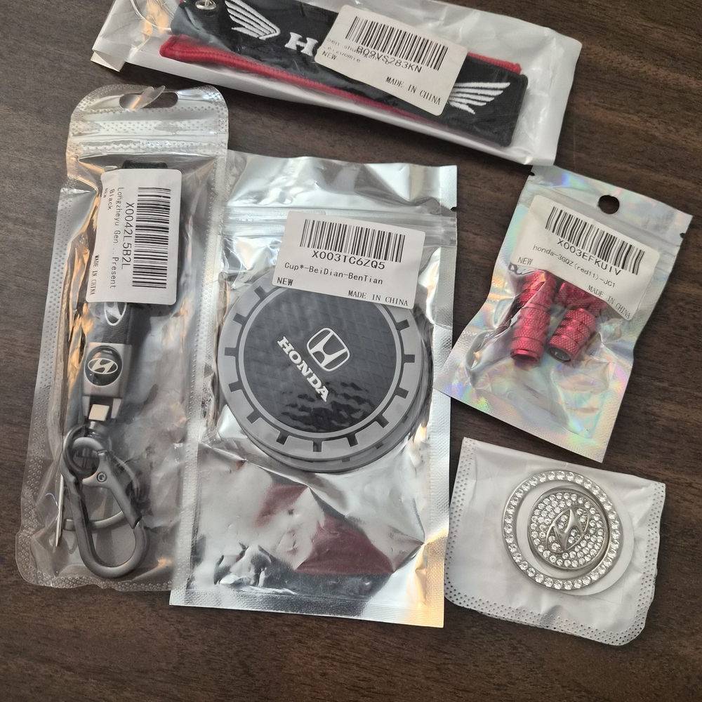 Honda Car Truck Vehicle Accessories Bundle Keychains-Cup Liners,Tire Valve Cover